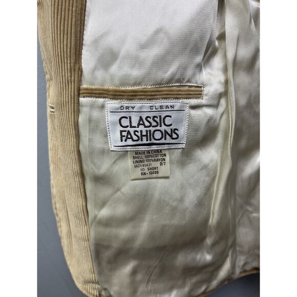 Classic Fashions Jacket Womens 10 SHORT Tan Wide Wale Corduroy Button Neutral - Picture 5 of 6